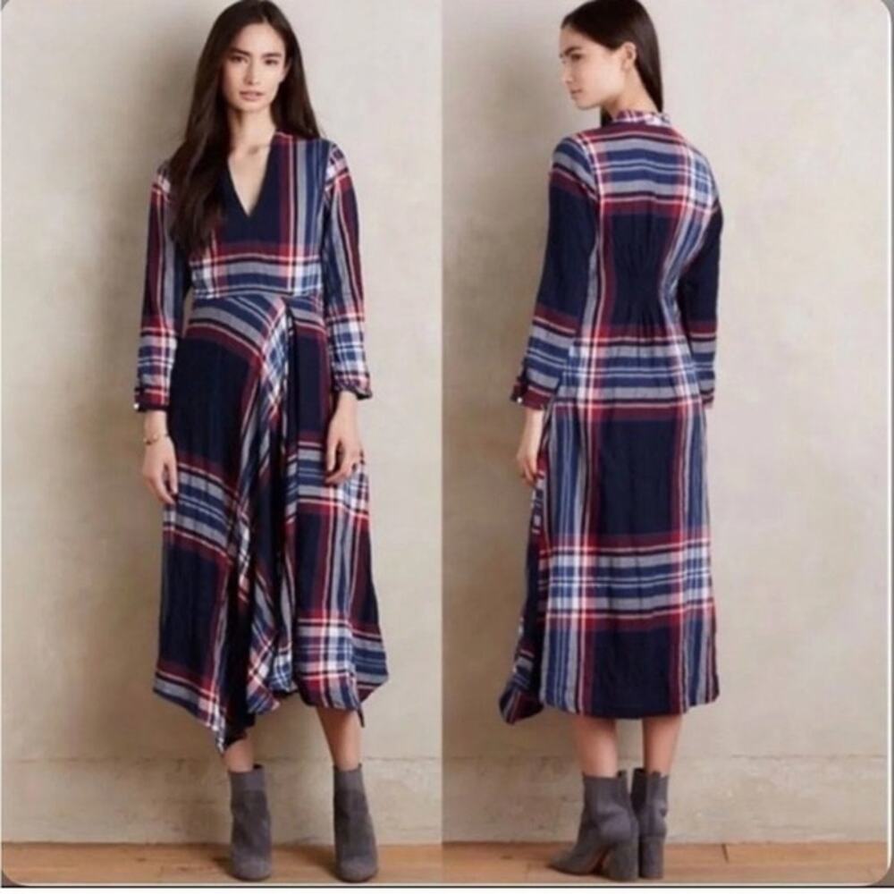 Isabella Sinclair Tartan Surplice Blue & Red Plaid Midi Dress Size XS
